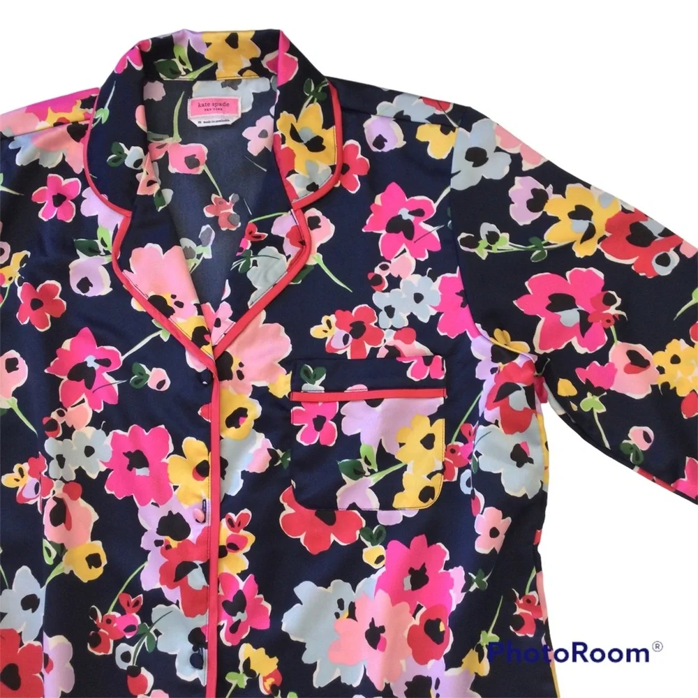 Kate Spade Wildflower Bouquet Pajama Top Colorful Blue and Pink Floral